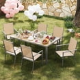 thumbnail image 4 of 7 Pieces Patio Table and Chairs Set, Aiho Outdoor Dining Set for 6 with Umbrella Hole & Textilene Chairs, Weather Resistant for Yard, Porch, Garden - Brown, 4 of 10