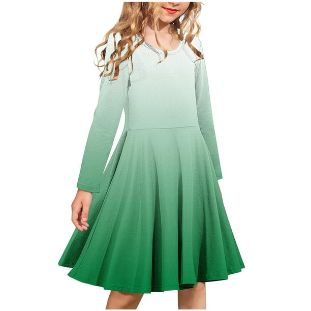 Odeerbi Niñas Manga Larga Gradiente Ballet Vestidos Stretchy A Line Twirly Skater Vestido Escuela Recital Cuello Redondo Vestido