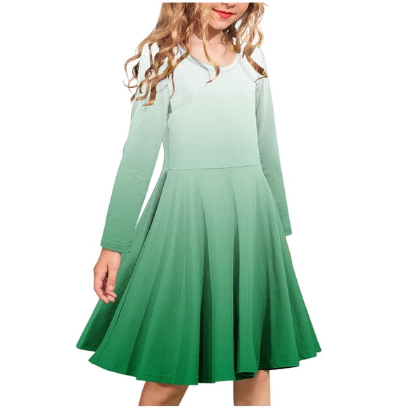 Odeerbi Niñas Manga Larga Gradiente Ballet Vestidos Stretchy A Line Twirly Skater Vestido Escuela Recital Cuello Redondo Vestido