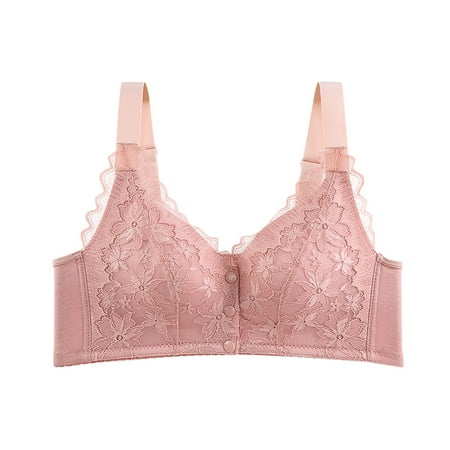 PLLFRLRT Bras for Women Front Button Bras Lingerie Sexy Pad Large Backless Bras for Older Women Front Closure Full Coverage(Rose Gold 42)