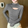 thumbnail image 5 of Mlzmgr Womens Blouses Long Sleeve Slim Fitted Hollowed Chest High Neck Casual Going out Tops for Women, 5 of 8