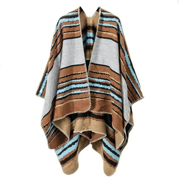 Women's Plus Size Poncho Boho for Winter Open Front Knitted (Brown)