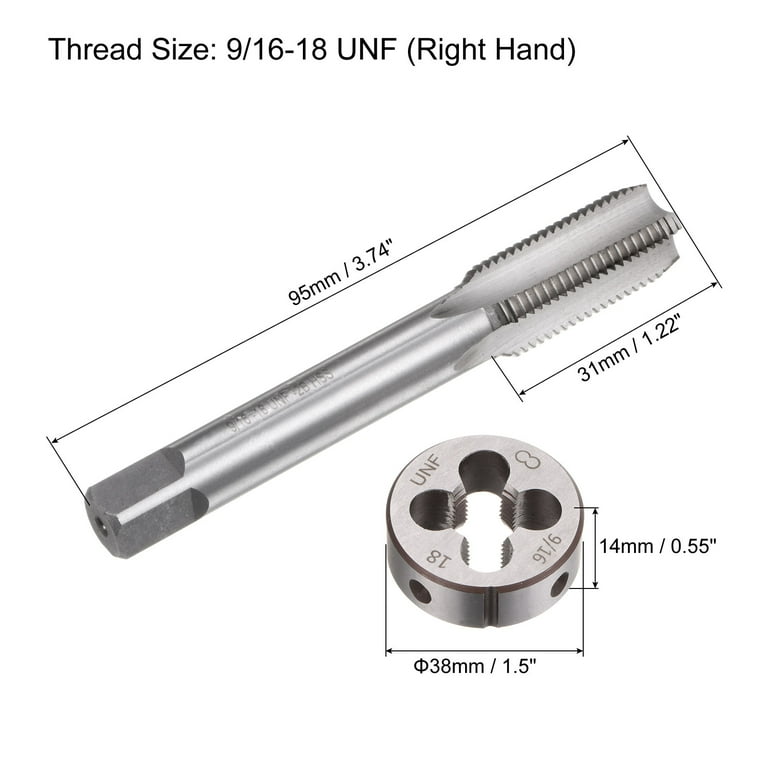 9/16-18 UNF Tap And Die Set - 4 Flute HSS Bottom Taper Thread Tools