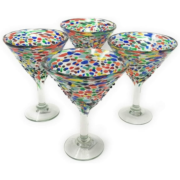 Mexican Hand Blown Modern Margarita Glasses – Set of 4 Confetti Rock Margarita Glasses 12 oz