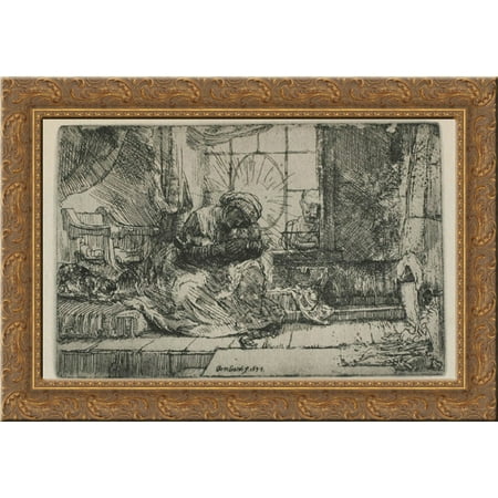 Rembrandt Cat Charm - The Holy Family with a cat 24x20 Gold Ornate Wood Framed Canvas Art by Rembrandt