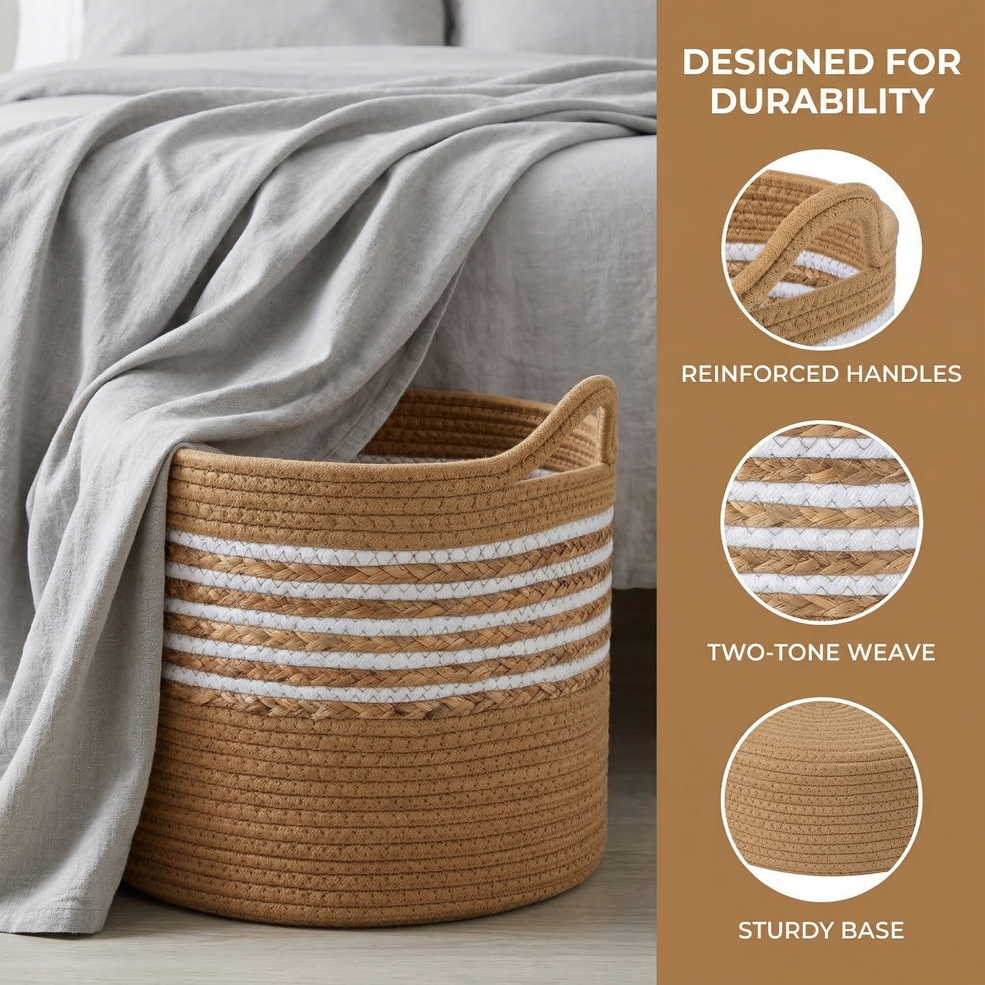 Unique Bargains Multiple Use Woven Storage Bin for Home Light Brown 15.7*15.7*11.8in