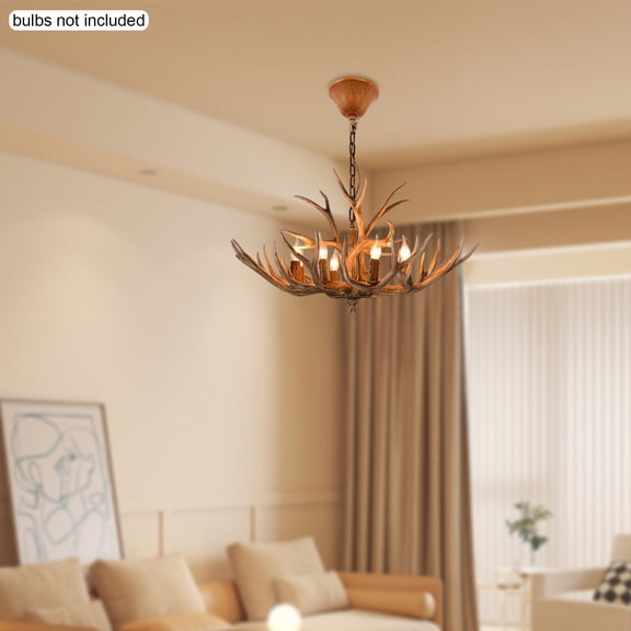 Antler Chandelier 6-Light Deer Horn Hanging Lamp Pendant Light Ceiling Fixtues for Kitchens, Hallways