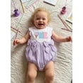 thumbnail image 4 of BemeyourBBs Infant Baby Girl First Birthday Outfit 1 Years Old Birthday Clothes Summer Bubble Romper Sleeveless Cake Embroidery Front Bow Bodysuit Playsuit One Piece Outfit, 4 of 9