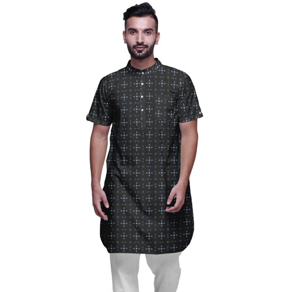Atasi Printed Kurta For Men Mandarin Collar Cotton Cambric Casual Kurta Shirt
