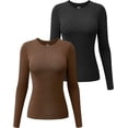 thumbnail image 1 of ORUYROP T-Shirts à Manches Longues 2 Pcs pour Femmes, Col Ras du Cou, Extensibles, Ajustés, Couche sous-Blouse, 1 of 6