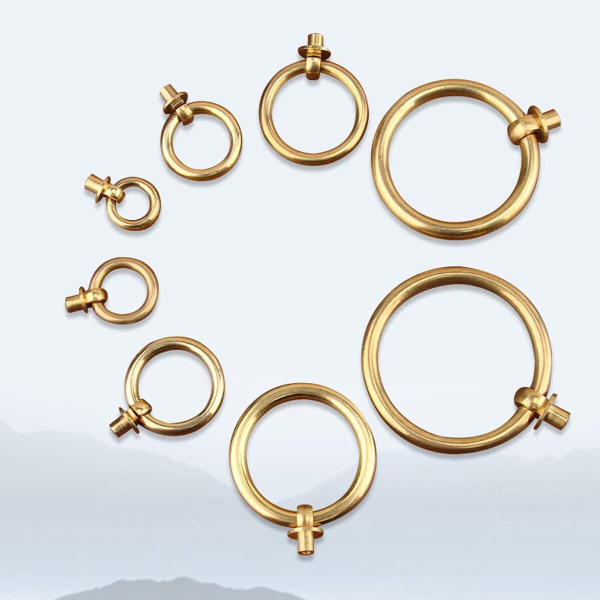 HDJNal 10Pcs 40mm Solid Brass Antique Brass Pulls for Dresser Drawer Ring Pulls Furniture Hardware Brushed Gold Wardrobe Door Handles,Modern Drawer Pulls