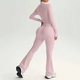 thumbnail image 6 of TZZQ Womens 2 Piece Yoga Outfits Fitted Long Sleeve Zipper Crop Jackets High Waist Elastic Flare Pants Slim Fit Casual Matching Outfits Flare Legging Workout Sets Athletic Clothing Sets Pink S, 6 of 7