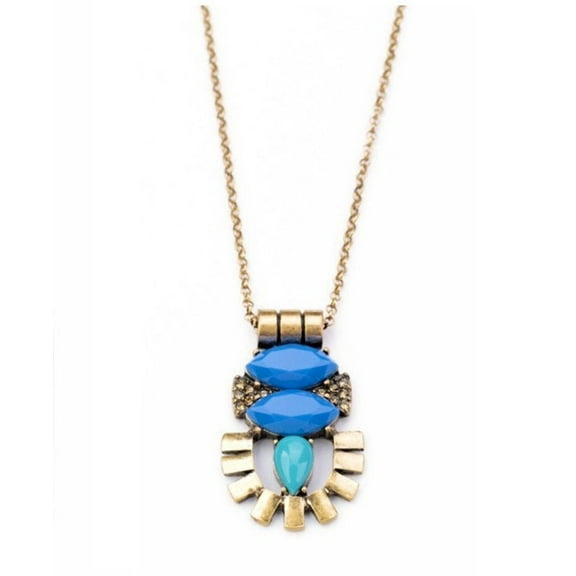 Blue Goldtone Art Deco Pendant Necklace