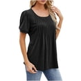 thumbnail image 4 of TrendVibe365 Summer Tops for Women 2024 Spring Blouse Tunic Pleated Plain Slim Curvy Hem Shirts Ruffle Sleeve Short Sleeve Tees Pullovers Square Neck Tshirts Clothes, 4 of 5