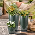 thumbnail image 7 of Bibana Set of 3 Green Glossy Planters (24", 21", 10"), Indoor Outdoor Round Plastic Flower Pots with Drainage Hole & Saucer, Lightweight Imitation Porcelain Decorative Planters for Home Garden Porch, 7 of 7