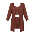 thumbnail image 4 of HUJlwoi 3 Piece Pajama Sets for Women Tied Robe Ribbed Crop Cami Pj Sets with Shorts Solid Color Comfy Loungewear Matching Clothing, 4 of 7