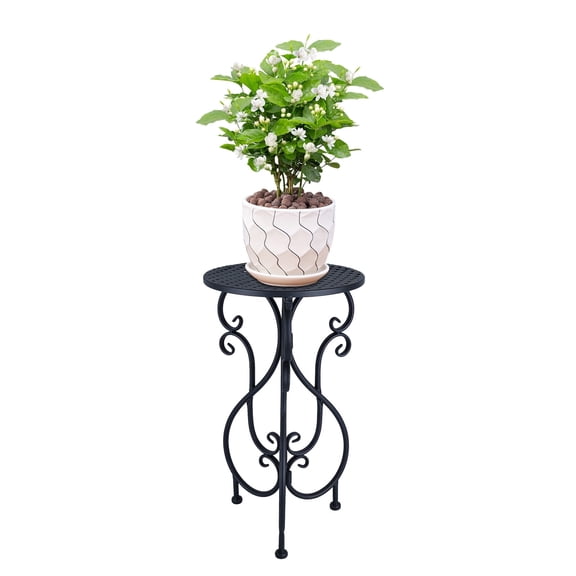 FOUKUS Vintage Iron Plant Stand Tall Single Plant Stand: Decorative Metal Pedestal Holder Table for Indoor Outdoor Garden Use, Elegant Black Flowerpot Planter Stand for Home Corner Decor