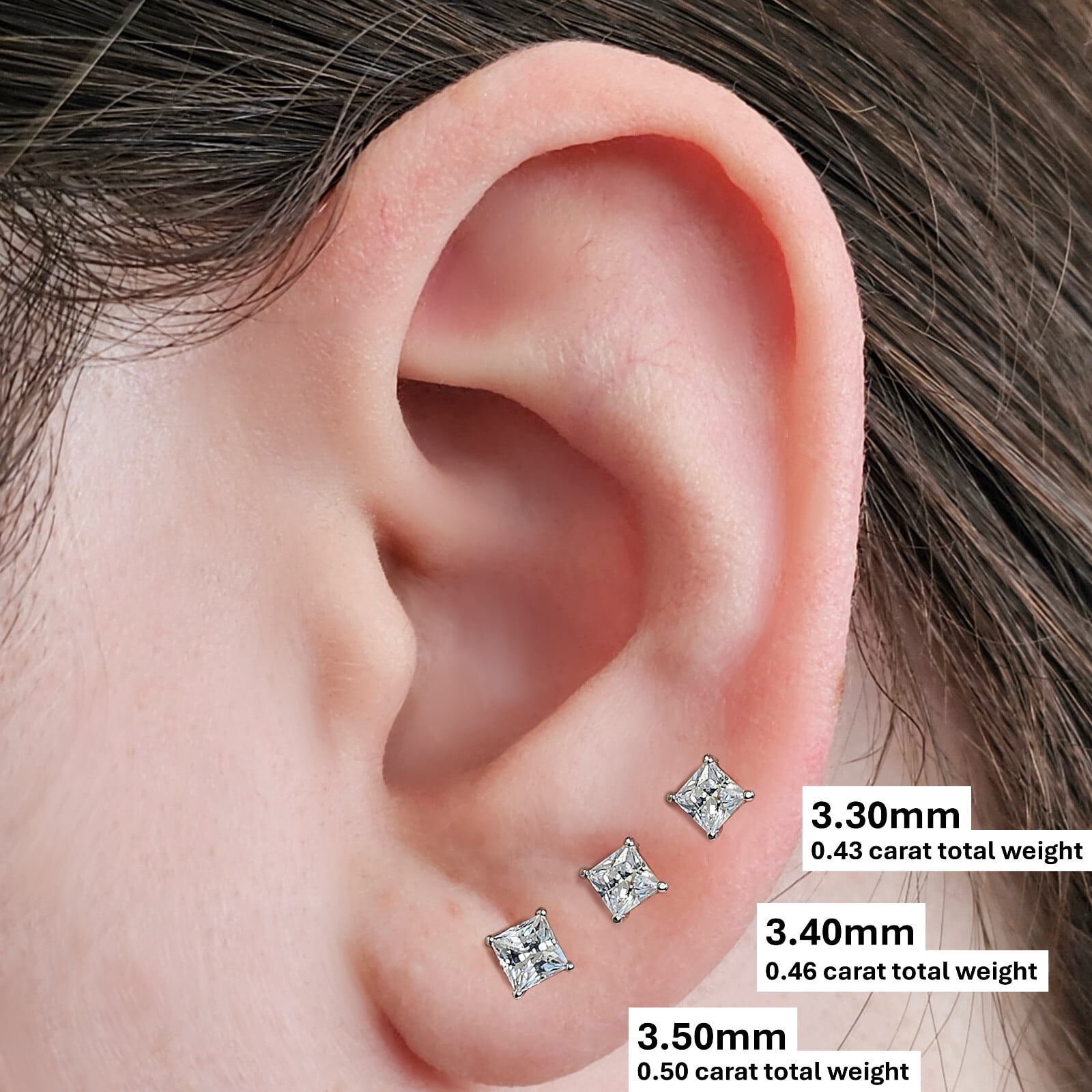 Princess Diamond Stud Earrings CVD Lab Grown, E-F Color VS-SI, 0.50ctw (0.50ctw to 0.54ctw) 14K Yellow Gold Threaded
