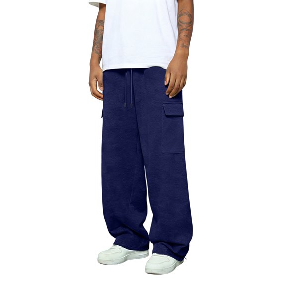 Men's Baggy Sweatpants Heavyweight Cargo Pants Wide Leg Loose Fit Casual Joggers Sweat Pants for Men with Pockets Navy 3XL