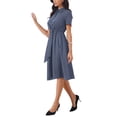 thumbnail image 4 of INSPIRE CHIC Striped Work Dress for Women's Lapel Collared Tie Waist Offcie Button Down Short Sleeve Long Casual Dresses XL Dark Blue, 4 of 6