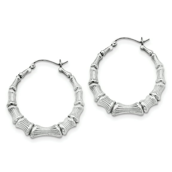 Sterling Silver Rhodium-plated Bamboo Hoop Earrings
