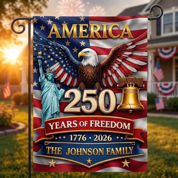 250th Anniversary America Garden Flag, Custom Family Name 1776-2026 Semiquincentennial Garden Flag, Commemorative Outdoor Decor, 4th of July Yard Sign 12x18 Inch Double-Sided A02