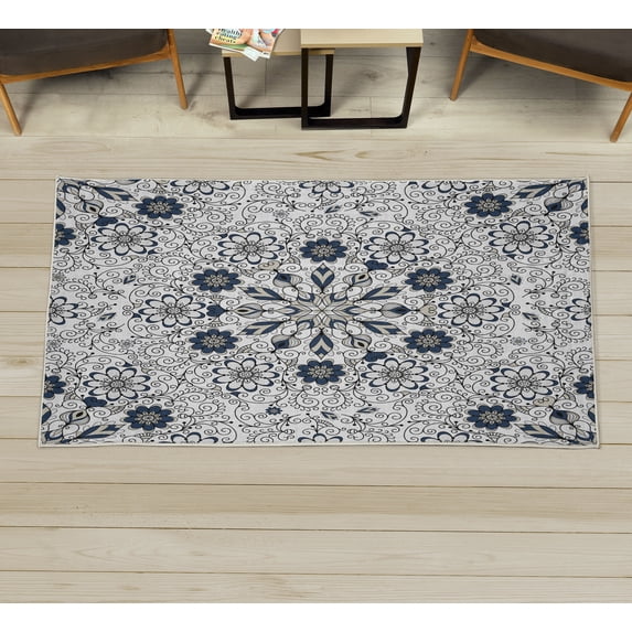 Ethnic Decorative Rug, Vintage Abstract Flower Swirls Leaves Doily Style Pastel Illustration, Quality Carpet for Bedroom Dorm and Living Room, 6 Sizes, Dark Violet, by Ambesonne