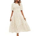 thumbnail image 2 of IDALL Robes d'Été, Robes Maxi Été 2023 Col Rond Plissé Manches Bouffantes Robe Florale Superposée Robes Longues, Robes Mode, Robes Femmes Robe Beige S, 2 of 4