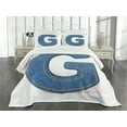 thumbnail image 3 of Ambesonne Letter G Quilted Bedspread Set 3 Pcs, Modern Denim Cloth, King Size, Blue Yellow, 3 of 5