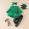 thumbnail image 2 of Xyant Toddler Baby Girl St.Patrick's Day Outfits Long Sleeve Clover Dress Shirt Shamrock Print Pants Headband Infant Spring Clothes Set (Green,18-24 Months), 2 of 7