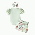thumbnail image 4 of TOWED22 Newborn Baby Girl Outfit Letter Print Short Sleeve Bodysuit Romper Shirt Bloomers Shorts Set Summer Clothes(Light Green,9-12 M), 4 of 5