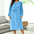 thumbnail image 4 of Kezqiaxn Sleep Shirts for Women Fleece Long Sleeve Warm Casual Nightgown Crew Neck House Dress Plus Size Nightgowns Womens Clothes Blue S, 4 of 6
