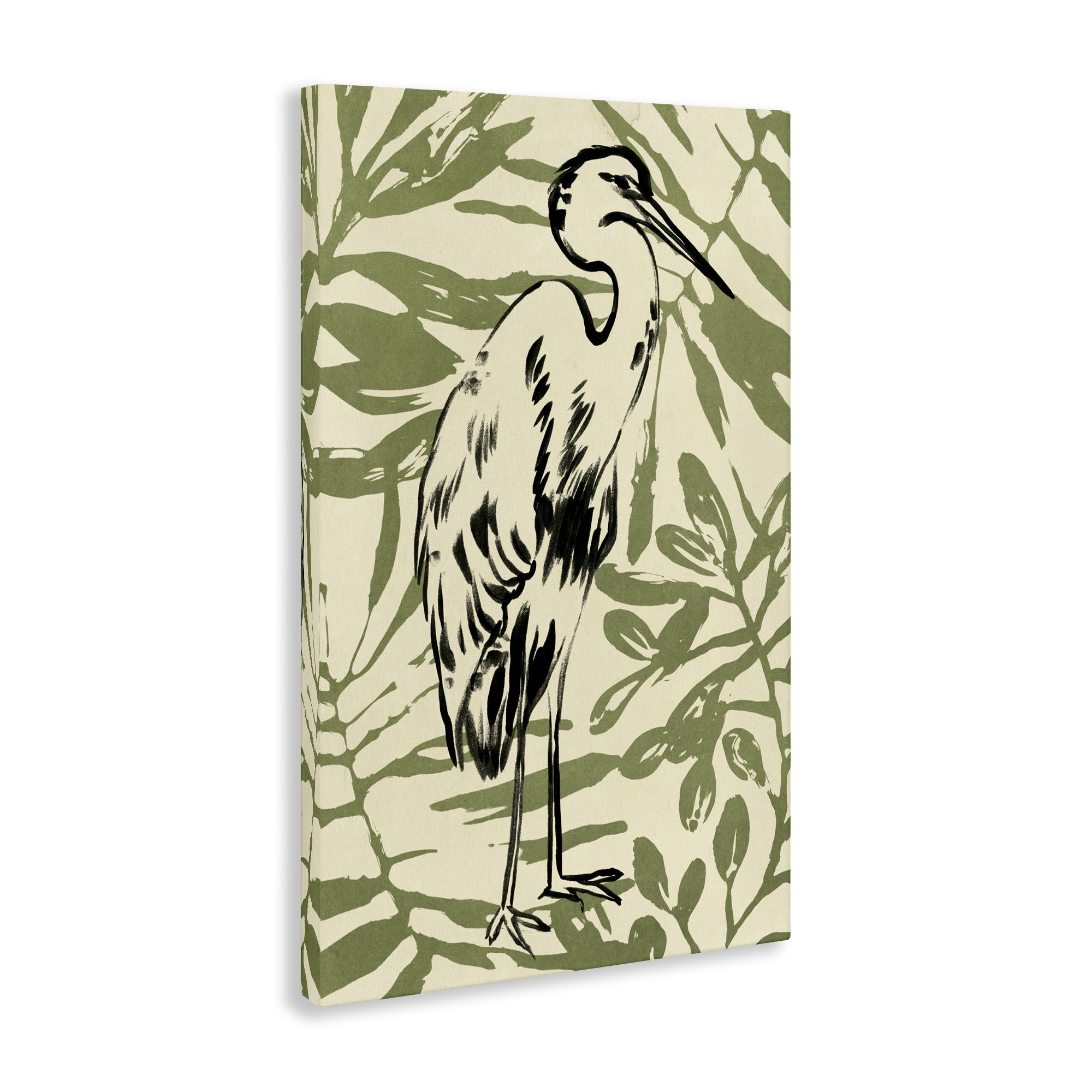 Stupell Industries Heron & Leaf Pattern Animals & Insects Painting Gallery Wrapped Canvas Art Print Wall Art, 20 x 30