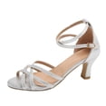 thumbnail image 1 of Block Heel Sandals Open Toe Heels Womens Fashion Casual Spring And Summer Solid Color Round Toe Open Toe One-Line Belt Buckle High Heel Sandals Belt for Belt Buckle High Heel Sandals, 1 of 9