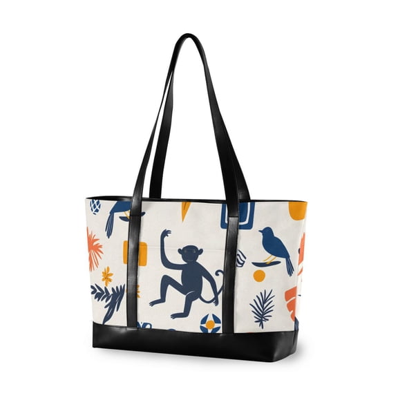 FORMRS Canvas Laptop Tote Bag for Women with 15.6" Computer Compartments Shoulder Handbag, Playful Forest