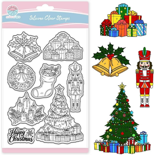 Sellos transparentes de árbol de Navidad para hacer tarjetas, sello transparente de cascanueces, sellos de silicona para calcetines navideños