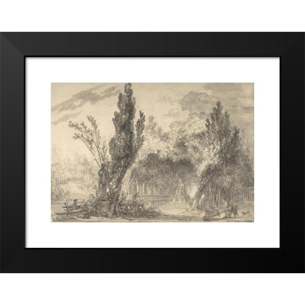 Jean-Honoré Fragonard 14x11 Black Modern Framed Museum Art Print Titled - View of a Park (ca. 1757-59)