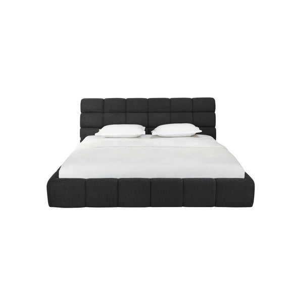 King Size Upholstered Bed - Dark Grey Padded Headboard & Base - Modern Bedroom Furniture