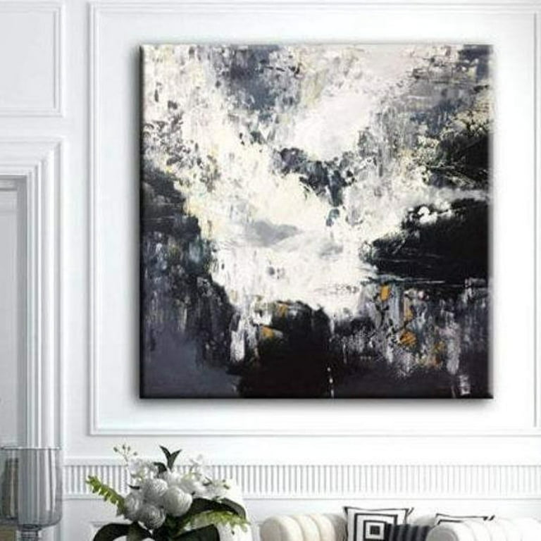32x32 Abstract Oil Painting Canvas Black And White Wall Art