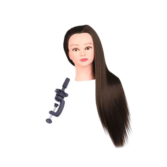 Cabeza de maniquí de 23,6 pulgadas para entrenamiento de peinado, corte y lavado de cabello. marrón con maquillaje