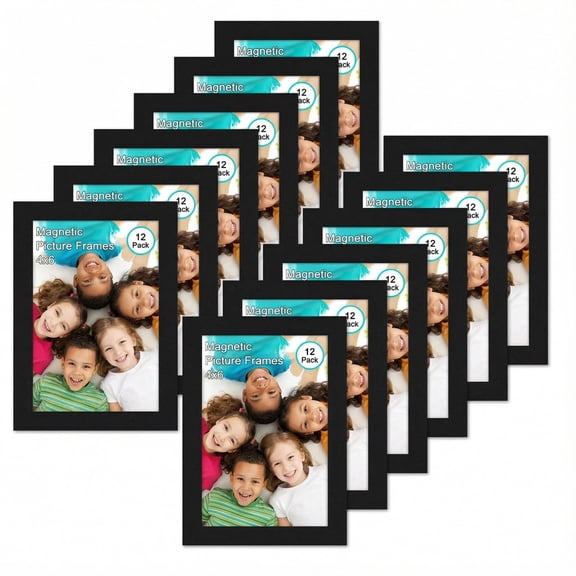 12-Pack 4x6 Magnetic Picture Frame. Black Photo Frame for Wall Decor