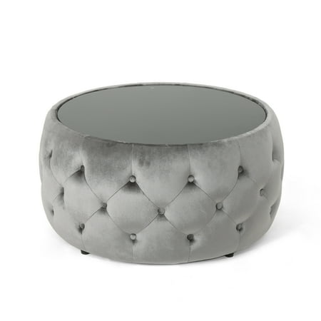 Christopher Knight Home Ivy Glam Velvet and Tempered Glass Coffee Table Ottoman, Smoke, Black (B07CLQPGS2)