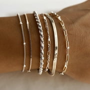 Dainty Silver Bracelets for Women Trendy, 925 Sterling Silver Jewelry Set for Women Bracelets for Women Paperclip Box Herringbone Figaro Rope Chain Bracelet Fashion Pack Gifts for Women Girls