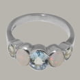 thumbnail image 5 of LBG British Made Classic Solid 10k White Gold Natural Aquamarine & Opal Womens Band Ring - 33 size options - Size 5.25, 5 of 6
