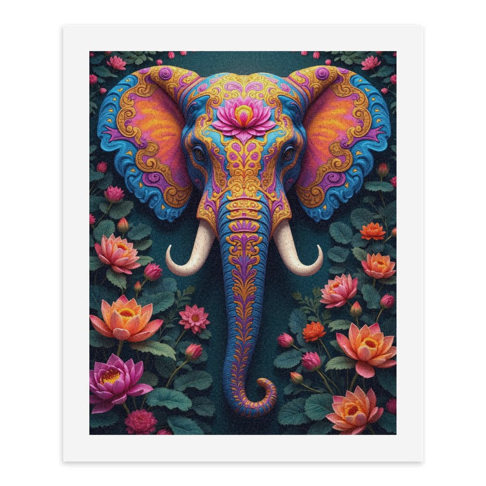 Paint By Numbers Kit for Adults Beginner - DIY Elephant Lotus Floral Art Pattern Canvas Painting Kits for Adults, Frameless Paint By Number for Adults for Home Wall Decor 16x20 Inch