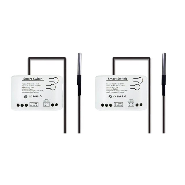 2X Tuya Smart Zigbee Switch with Temperature Sensor Passive Dry Contact Zigbee Relay Work with Home Assistant AC 85-250V,2 x Smart Switch,White