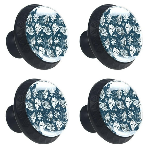 4 Pcs Leaf Tropical Navy Knobs for Kitchen Cabinet Cupboard Dresser Bookcase Drawer Pulls Handles Round Home Decor