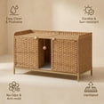 thumbnail image 4 of Rattan Hidden Litter Box Furniture 47.2" Double Litter Box Enclosure for 2 Cats with Mats, Play Ball & 2 Hooks, Large Cat Kitty House for Living Room/Bedroom Natural, 4 of 6