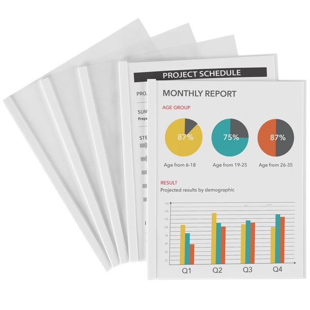 Sliding Bar Report Covers, Clear, White Color Binding Bar