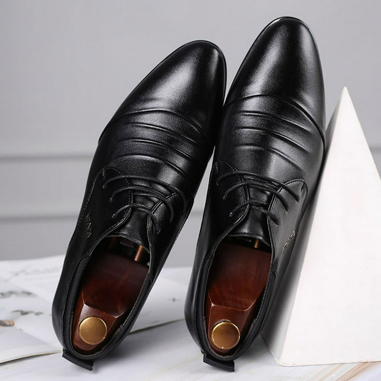 Formal Shoes Man Fashion Men Business Leather Shoes Casual Pointed Toe Lace  Men's Dress Shoes Brown Size 14 (Black, 7.5)